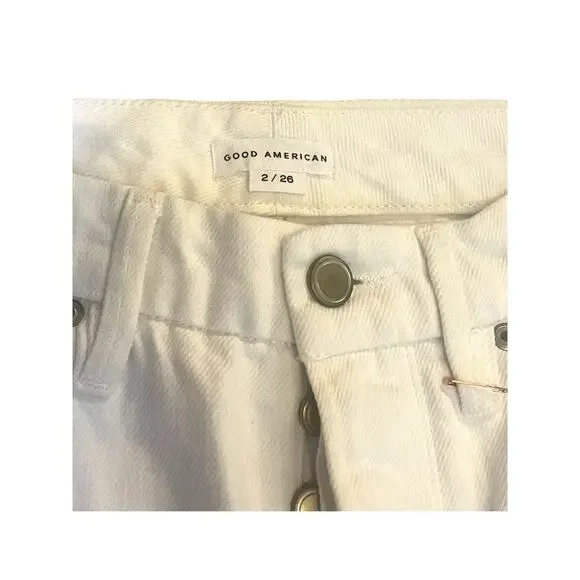 Good American Good Boy Ankle Wrap Pants White Denim Curvy Jeans | Sz 2 / 26 NEW! - Picture 7 of 12